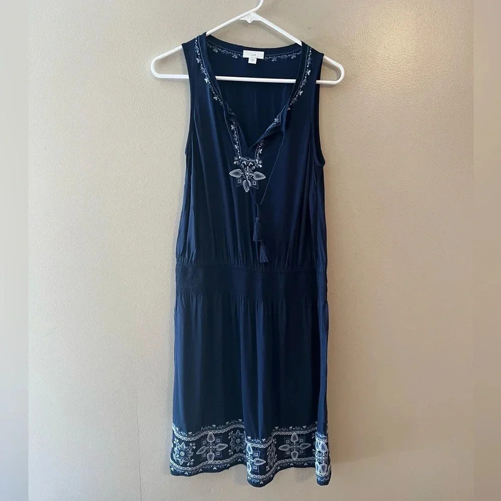 J. Jill Dress Sleeveless Embroidered Blue XS Mini Knee Length Spring Summer